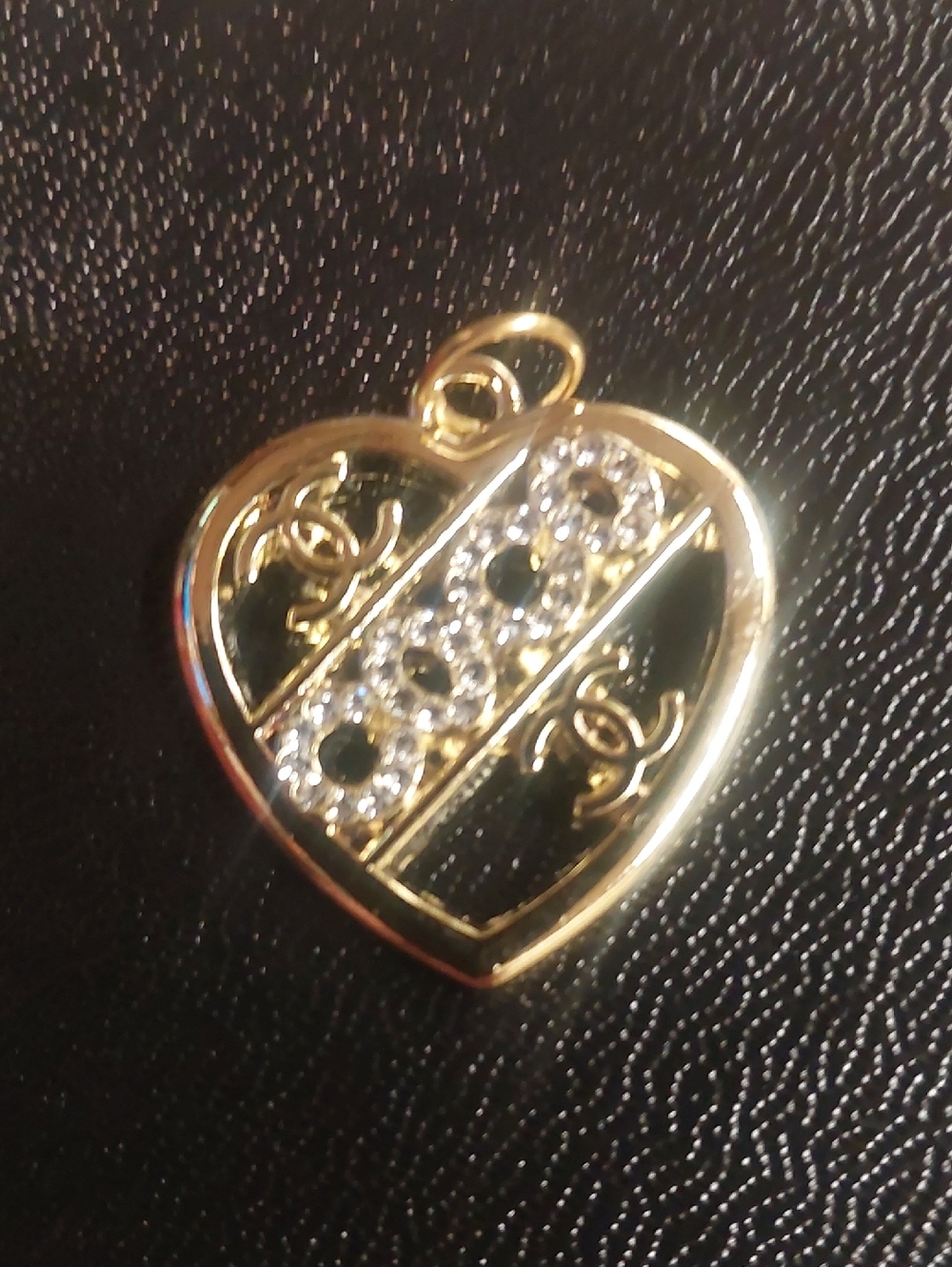 CC Gold Heart Charm Pendant with Crystal Accents